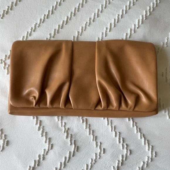 Express Tan Gathered Leather Clutch - Picture 1 of 5
